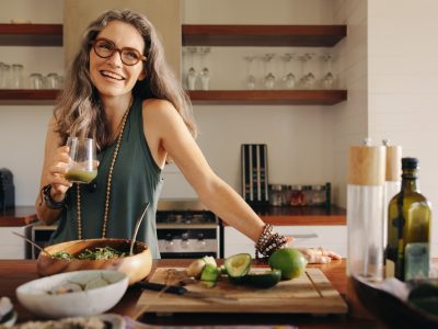 woman smiling.
